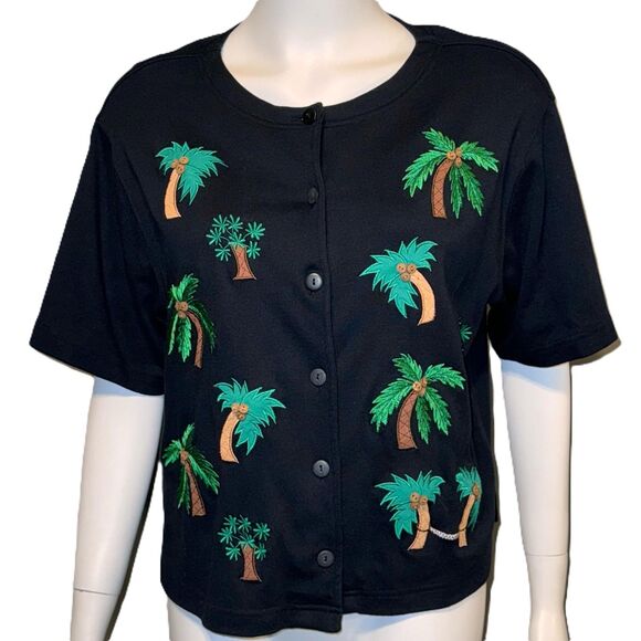 Bechamel Palm tree button up Blouse size Large - Picture 2 of 4